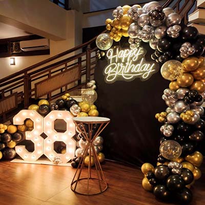 Premium Golden Happy Birthday Balloon Decoration